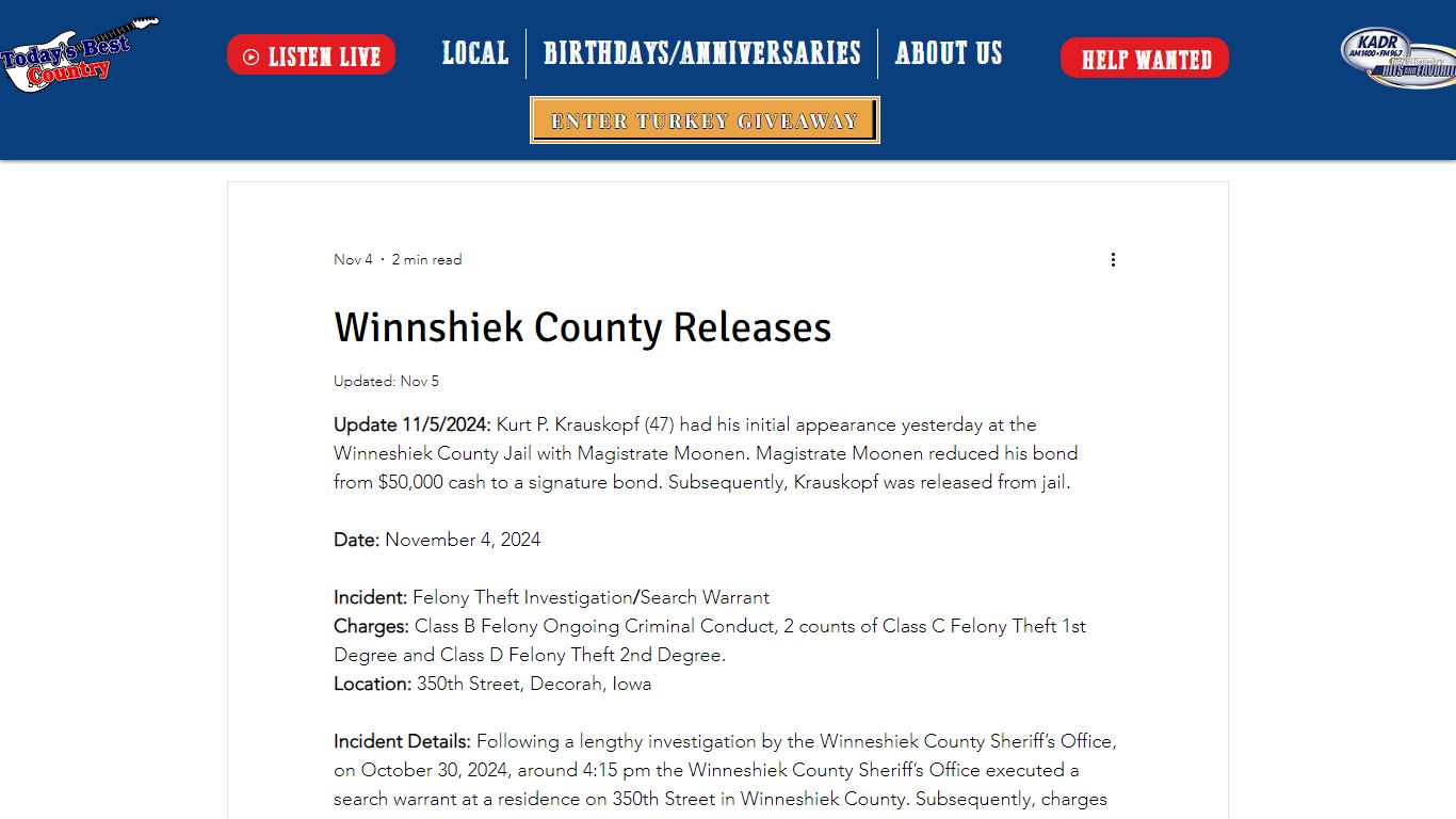 Winnshiek County Releases - kctn.com