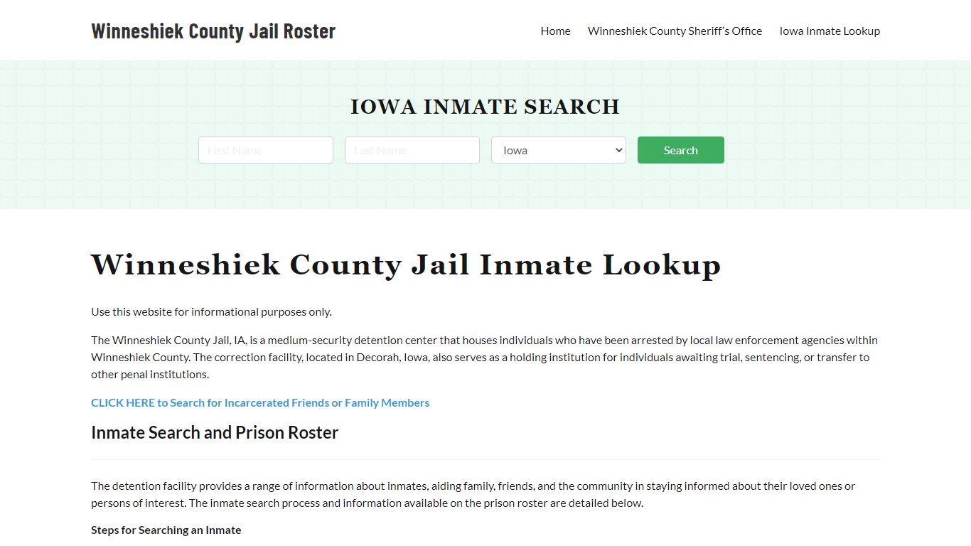 Winneshiek County Jail Roster Lookup, IA, Inmate Search